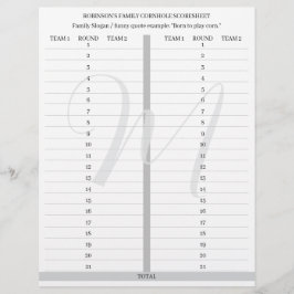 Personliga Cornhole-spelresultatblad Brevhuvud