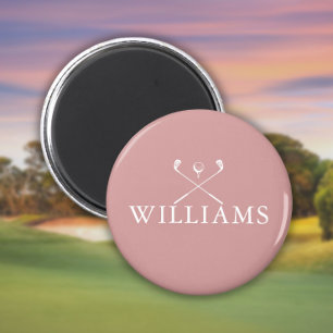 Personliga dammrosa rosa golfklubbor med namn magnet