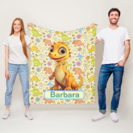 Personliga dinosaurier och blommor fleecefilt