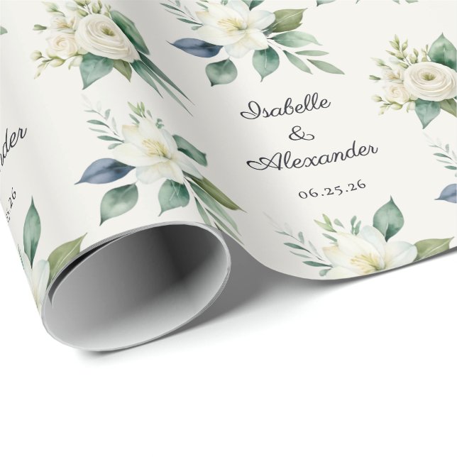Personliga Eleganta Blomstermönstrade Namn Bröllop Presentpapper (Rullad Hörn)