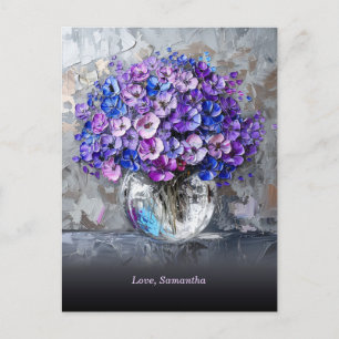 Personliga Eleganta Lila och Blå Blommor Vykort