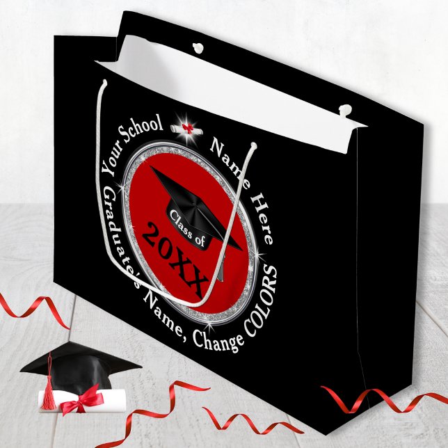 Personliga, examenspresentpåse, Svart och Röd (Personalized Graduation Gift Bags. Red, black, white, custom graduation gift bags. Graduation ideas.)