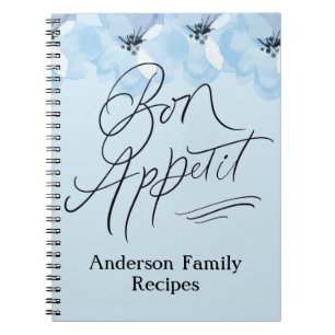 Personliga Familjerecept Bon Appetit Blå Blommig Anteckningsbok
