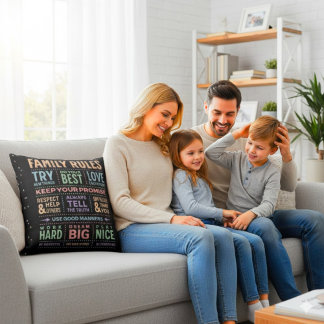 Personliga FAMILJEREGLER Textkonst Redigerbar Svar Kudde