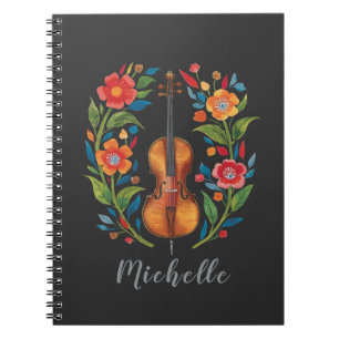 Personliga färger vildblomma boho blommig violin  anteckningsbok