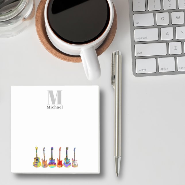 Personliga färgglada gitarrer monogrammusiker post-it block (Colorful guitars monogram guitar teacher musician guitarist performer songwriter postit notes)