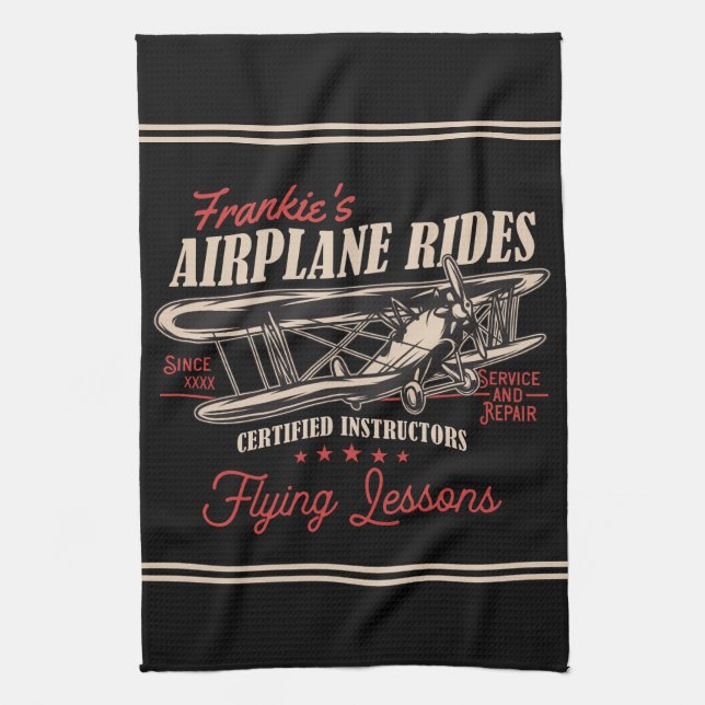 Personliga Flygturer Retro Flyglektioner  Kökshandduk (Vertikal)