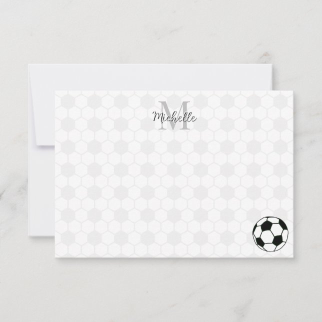 Personliga fotbollar svarta och vita med monogram anteckningskort (Framsida)