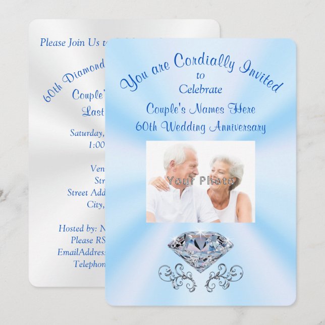 Personliga fotofesterkort för 60-årsfirande inbjudningar (Fram/baksida)