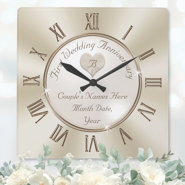 Personliga gåvor för ettårs bröllopsdag fyrkantig klocka (1st Wedding Anniversary Clock. 1st anniversary gift for wife, husband. Modern 1st anniversary gifts.)