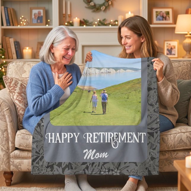 Personliga glada pensionspresenter till mamma Grå Fleecefilt (Personalized Happy Retirement Gifts for Mom Gray Fleece Blanket)