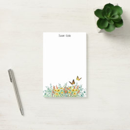 Personliga glada vårblommor fjäril post-it block