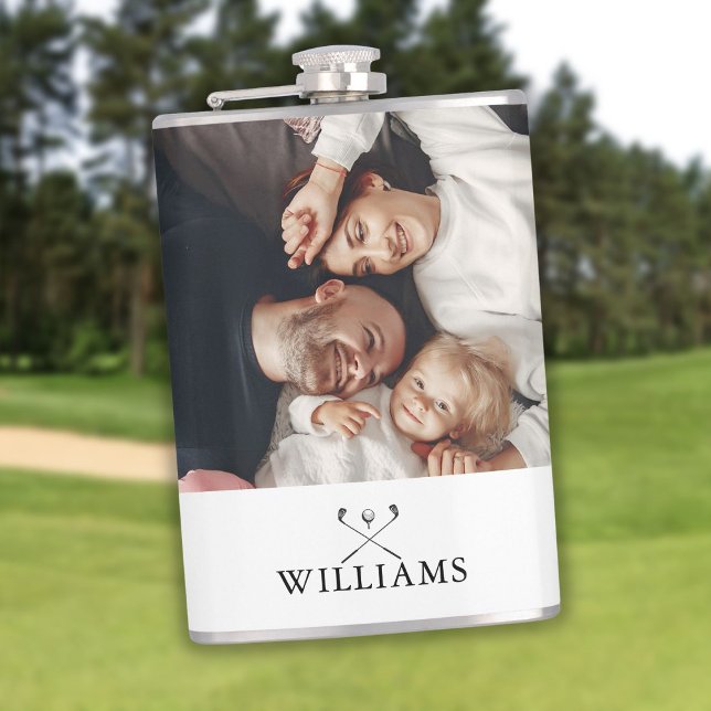 Personliga golfklubbor med foto och namn fickplunta (Personalized Photo And Name Golf Clubs Flask)