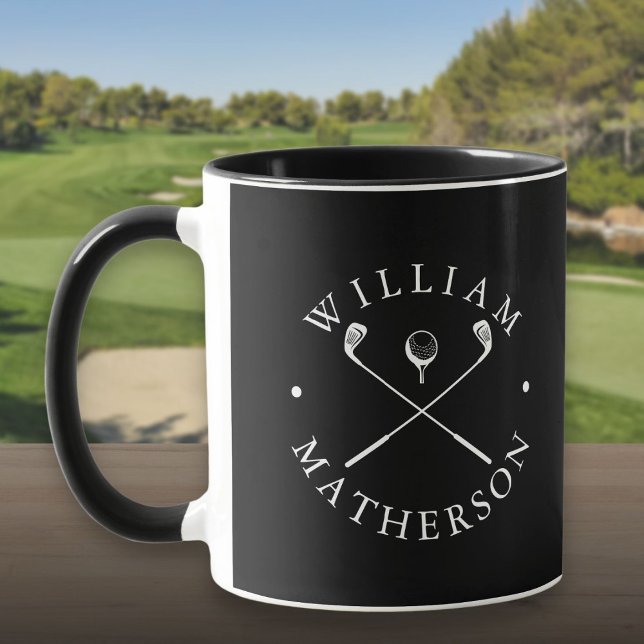 Personliga golfklubbor med namn i svart och vitt mugg (Personalized Name Golf Clubs Black And White Mug)