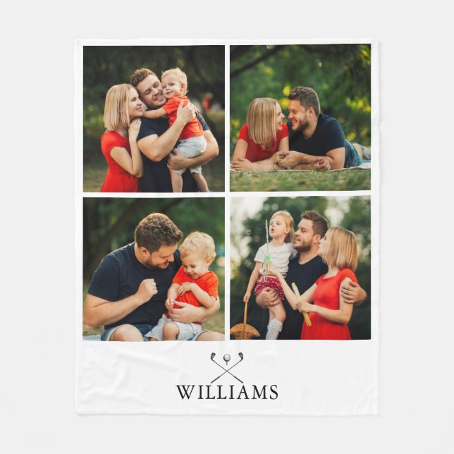 Personliga golfklubbor med namn och fotokollage fleecefilt (Framsidan)