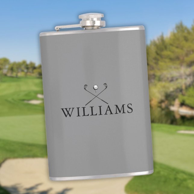 Personliga Grå Namngolfklubbor Fickplunta (Personalized Gray Name Golf Clubs Flask)
