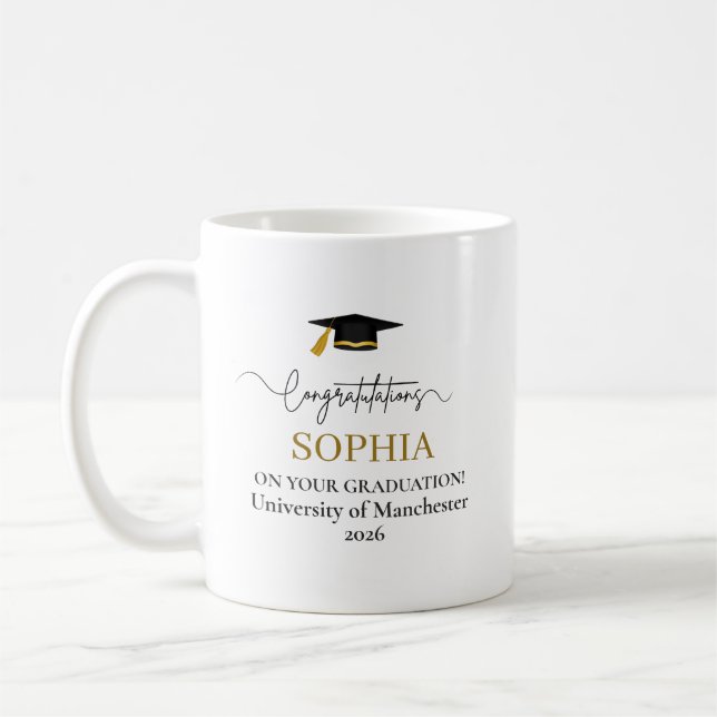 Personliga Grattis Examen 2026  Kaffemugg (Vänster)