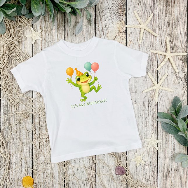 Personliga grod balonger småbarn bebis födelsedag t shirt (Frog Balloons Toddler Baby 1st 2nd 3rd 4th 5th birthday T-shirt for him/her. Personalize it.)