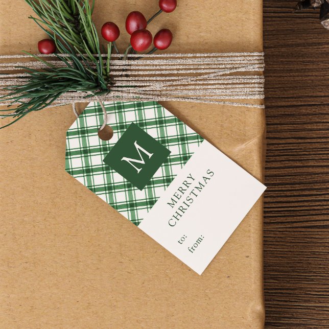 Personliga gröna julklappsbrickor presentetikett (Monogrammed Green Christmas Gift Tags
)