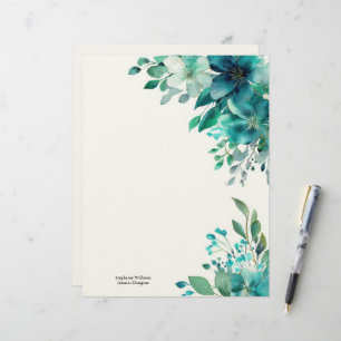 Personliga gröna teal vilda blommor blomster brevhuvud