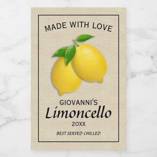 Personliga Hemmagjorda Limoncello Citroner Mat Etikett (Singel etikett)