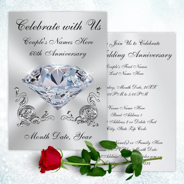Personliga inbjudningskort för 60-års bröllopsjubi (Personalized 60th Anniversary Invitations. Diamond wedding anniversary invitations for parents or ?)