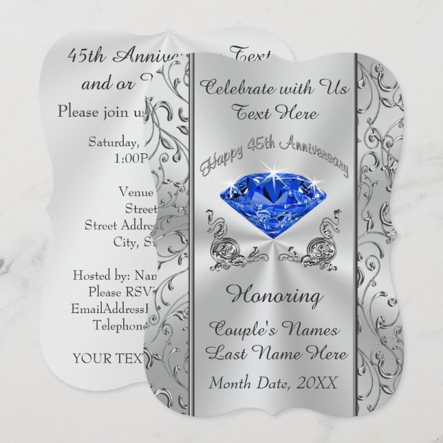 Personliga inbjudningskort till 45-års bröllopsjub (Fram/baksida)