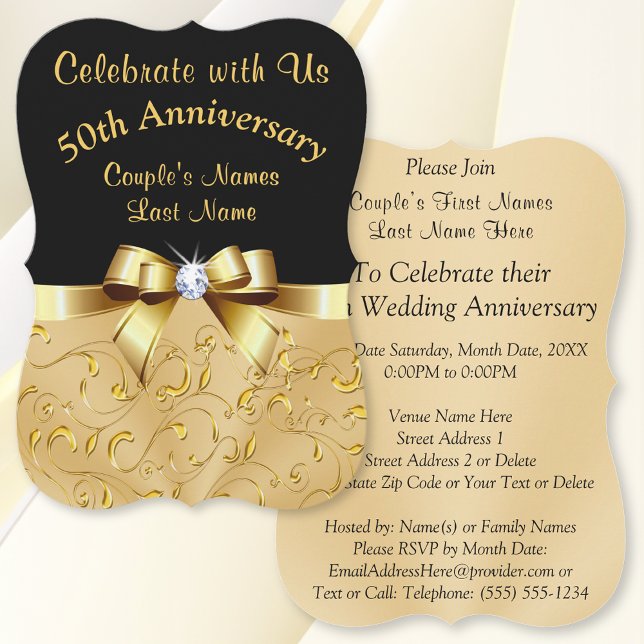 Personliga inbjudningskort till 50-årsjubileum för (Black and Gold 50th Anniversary Invitations. 50th wedding anniversary invitations. 50th anniversary.)