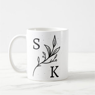 Personliga initialer Botanisk monogram blom-  Kaffemugg