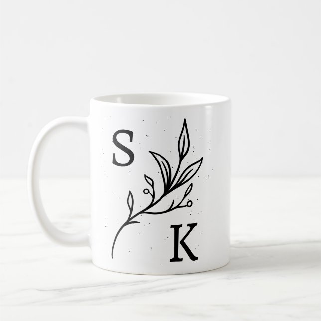 Personliga initialer Botanisk monogram blom-  Kaffemugg (Vänster)