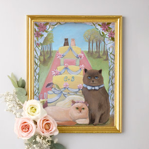 Personliga initialer Bröllop Katter Konsttryck Poster