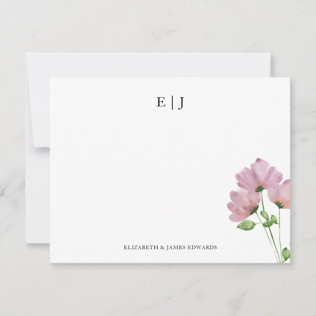 Personliga initialer för par med vildblommor-monog anteckningskort (Framsida)