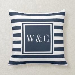 Personliga initialer monogram marinblå vit kudde