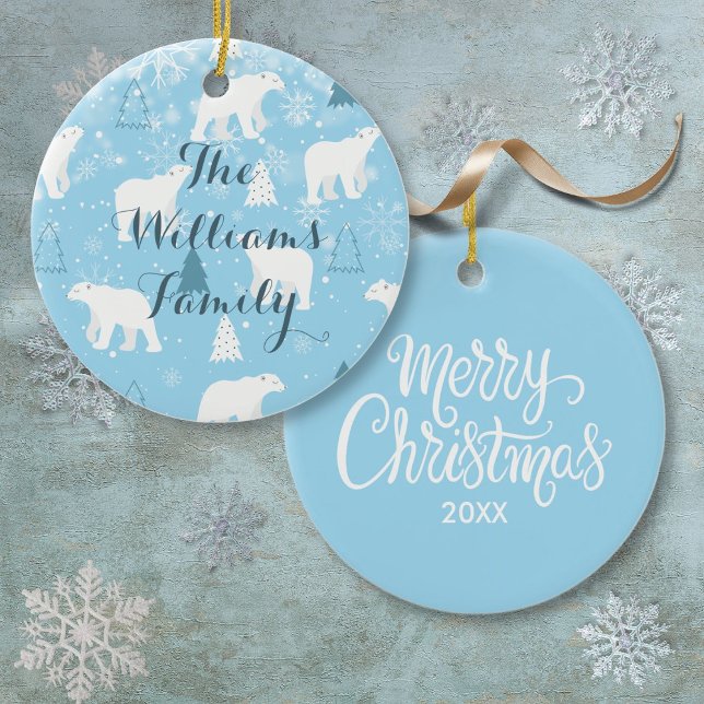 Personliga isbjörns snöflingor jul julgransprydnad keramik (Personalized Polar Bear Snowflakes Christmas Ceramic Ornament)