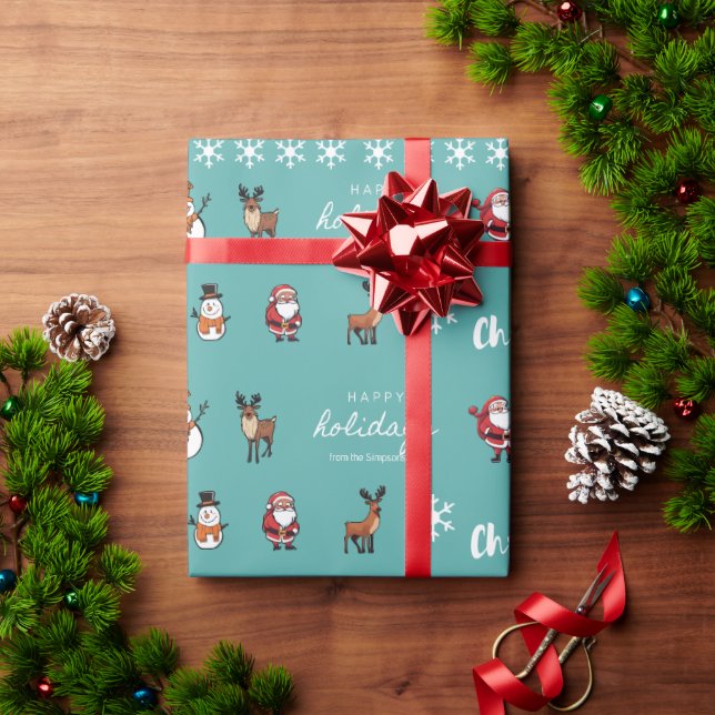 Personliga julfigurer i teal färg som present presentpapper (Julgåva)