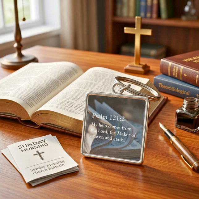 Personliga julgåvor med bibelverser till präster fyrkantig silverfärgad nyckelring (Custom Bible Verse Christmas Gifts for Pastors Keychain)