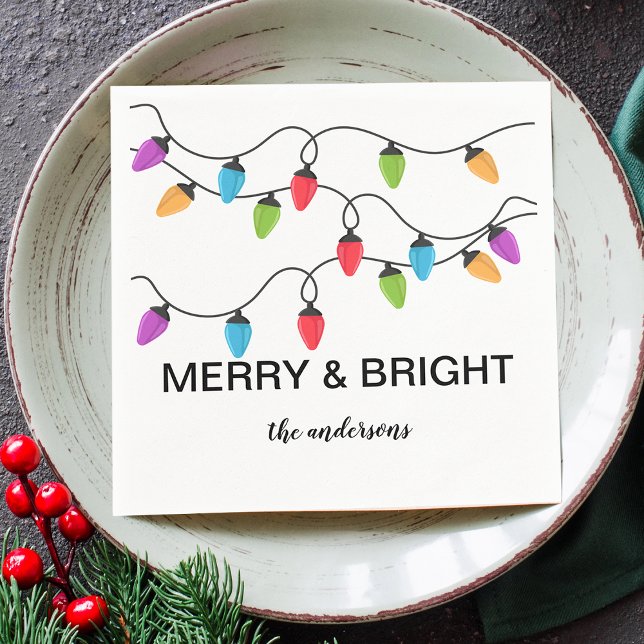 Personliga julgransljus i papper pappersservett (Christmas String Lights Personalized Paper Napkins)