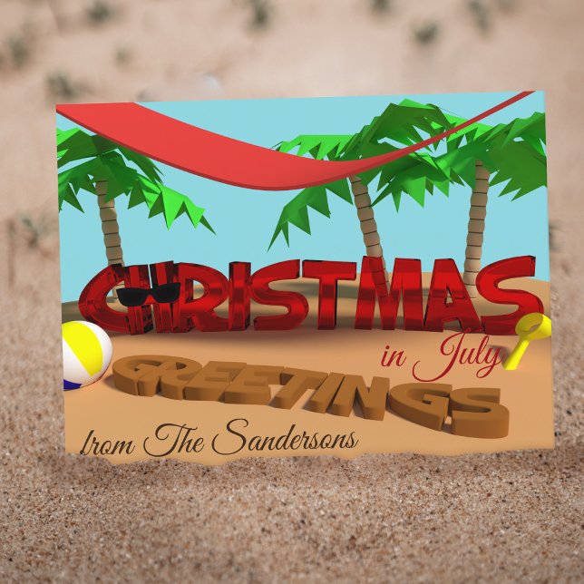 Personliga julhälsningar i juli vykort (Greetings from the beach! Here's a Christmas in July postcard you can send to your family & friends)