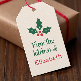 Personliga julklappsbrickor med design i järnek. presentetikett