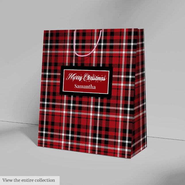 Personliga julklappspåsar röda svarta karotröja (Santa Gift Bags Red Black Plaid Personalized Wrap)