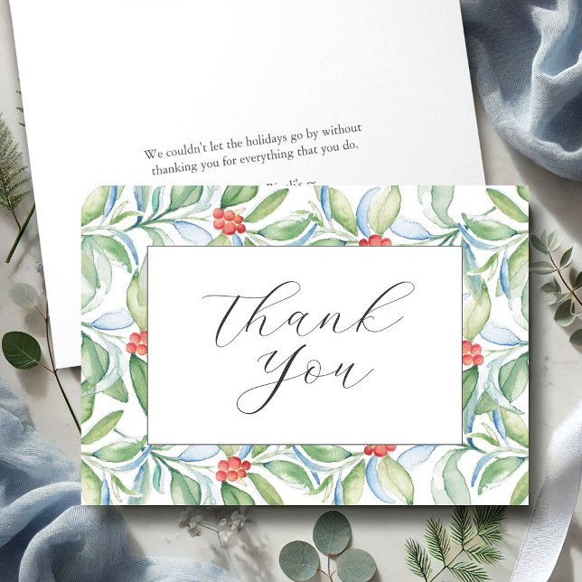 Personliga julkort för tack kort (folded Christmas thank you cards watercolor botanical art by Victoria Grigaliunas of Do Tell A Belle)