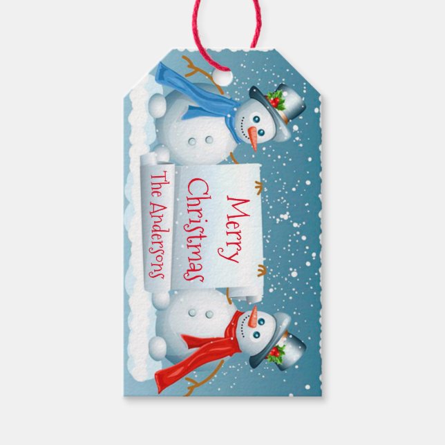 Personliga julpresentkort/Snömän Presentetikett (Framsidan)