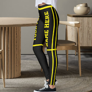 Personliga Klargula Svarta Randiga Husdjursnamn Leggings