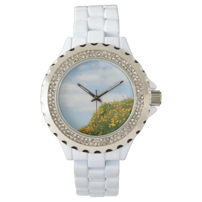 Personliga klockor blå Himmel Moln Poppy Meadow (Framsida)