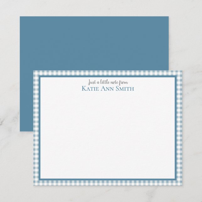 Personliga kort med blå gingham-mönster (Fram/baksida)
