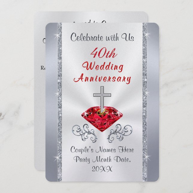 Personliga kristna 40-årsjubileums-inbjudningar inbjudningar (Fram/baksida)