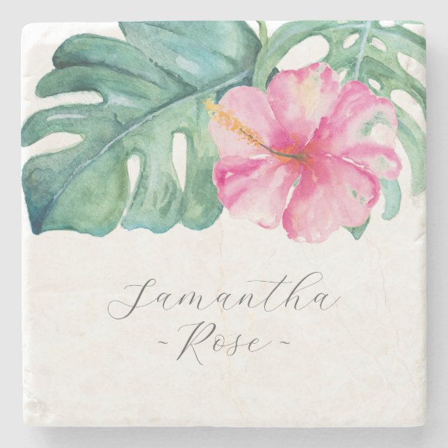 Personliga Kvinnogåvor Rosa Tropiska Blommor Stenunderlägg (Framsidan)