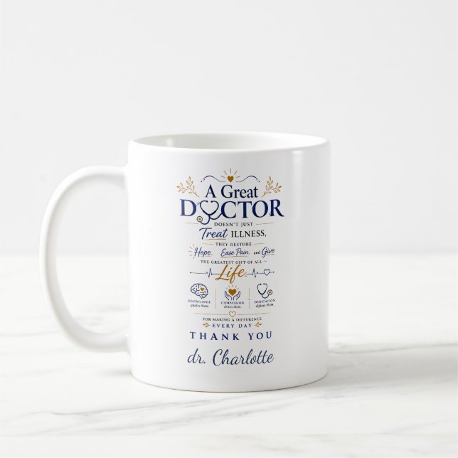 Personliga läkarpresenter tack kaffemugg (Vänster)