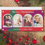 Personliga ljusa festliga valvbilder julkort<br><div class="desc">Skicka ljusa och festliga hösthälsningar till vänner och familj med detta slående fotokort. Med fyra av dina favoritfoton inom valvformade ramar kan det färgglada kortet anpassas med ditt/dina namn och året. Med 'God Jul' hälsning högst upp och en stjärna i varje hörn är detta kort perfekt för att lägga till...</div>