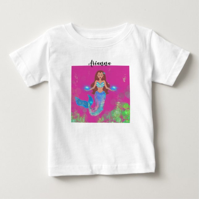 Personliga magiska sjöjungfruns gnistrar brunt hår t shirt (Framsida)